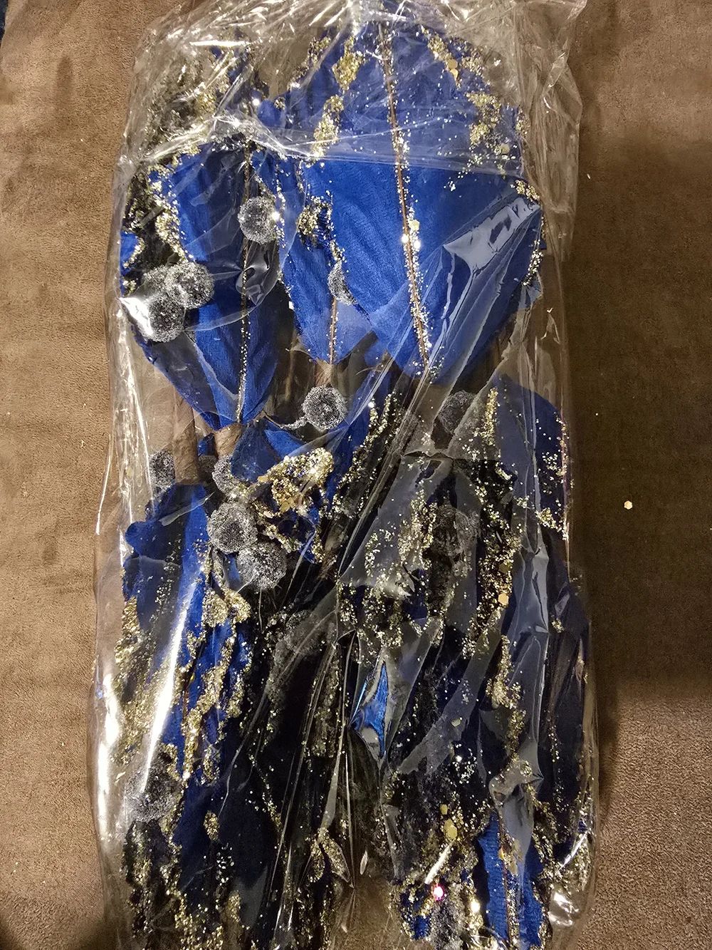 Blue Velvet Poinsettia Holiday Ornaments - Home Holiday. 18 Pieces. NWT.